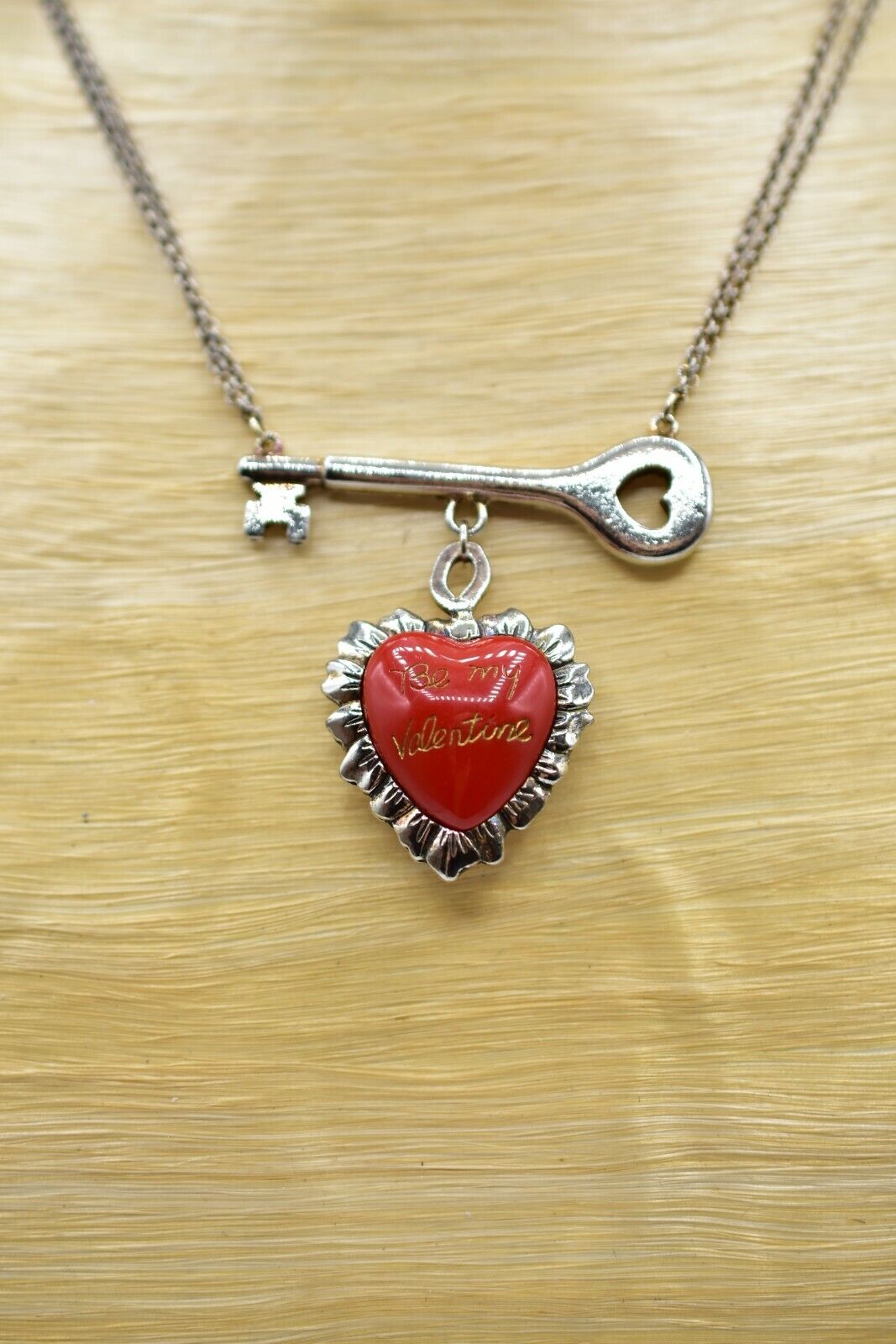 Betsey Johnson Vintage Necklace Be My Valentine Red Heart Pendant As Is Bini